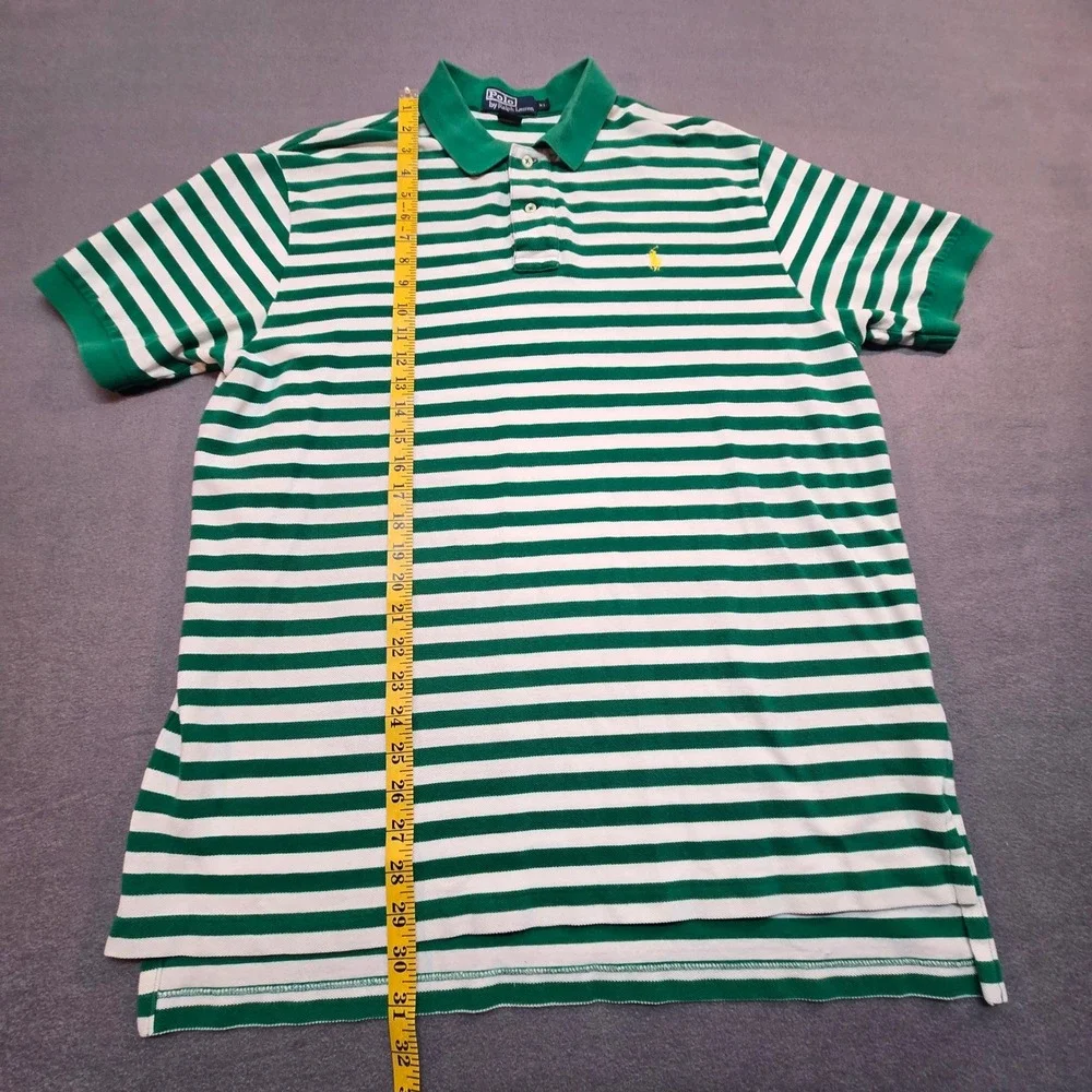 Polo Ralph Lauren Mens XL Green White Striped Short Sleeve Cotton Polo Shirt‎